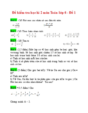 Đề kiểm tra học kì 2 môn Toán lớp 6 - Đề 1